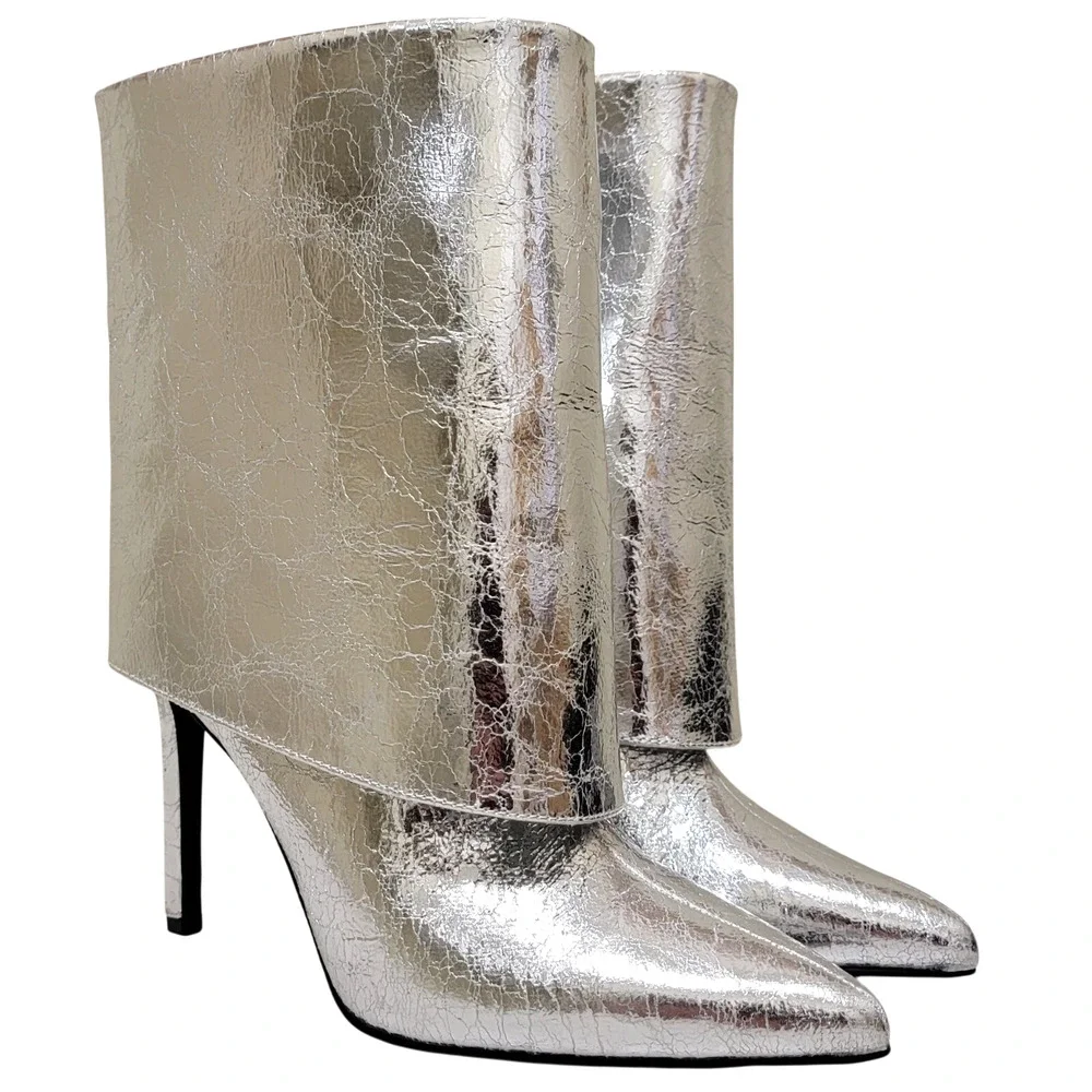 INC INTL Concepts Women Sabeel Stiletto Ankle Bootie Size US 8M Silver Crinkle
